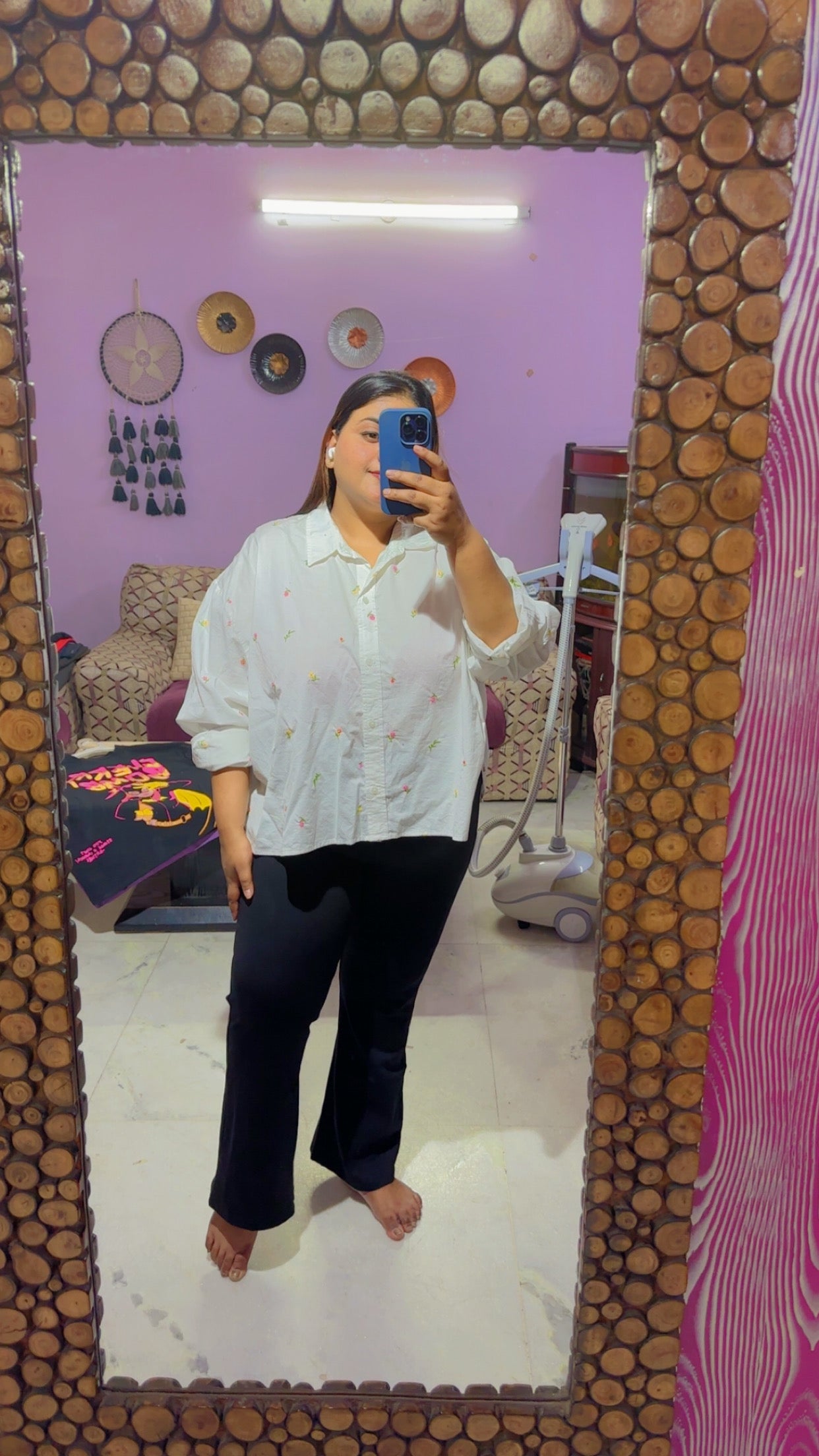 Button-Down Floral Embroidered Oversized Shirt