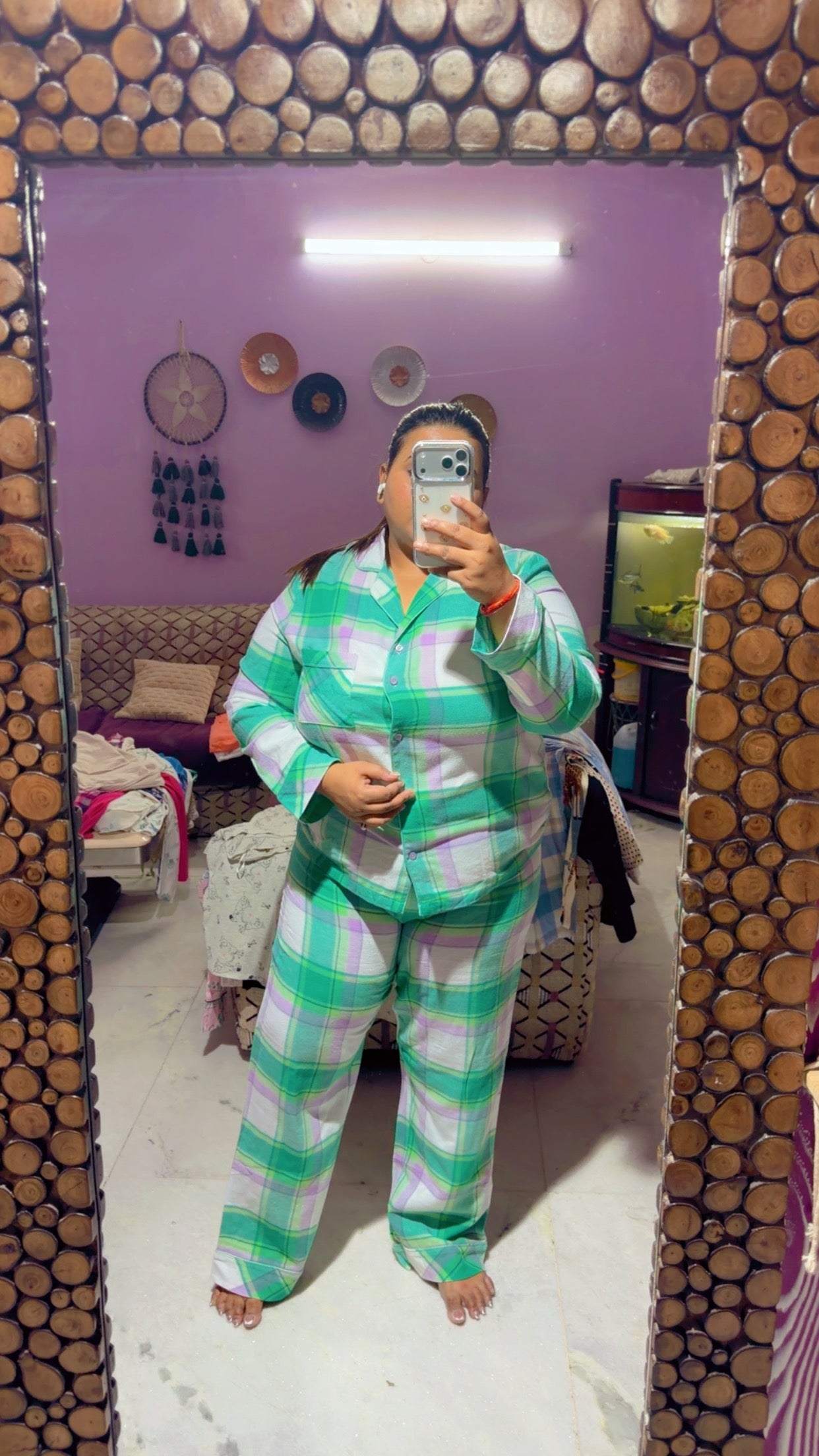 Green Checked Day Dreamer Long Sleeve Pyjamas