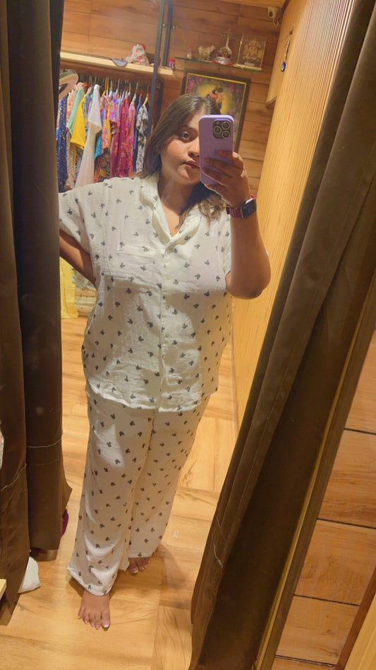 Mickey Mouse Cheesecloth White Shirt Pyjamas