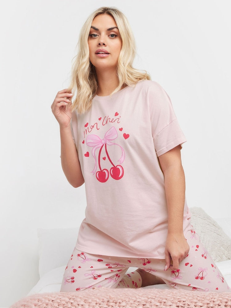 CHERRY LONG TEE PJ SET NIGHTSUIT