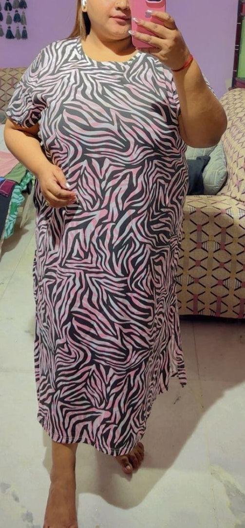 Pink Zebra Heart Print Midi Nightdresses