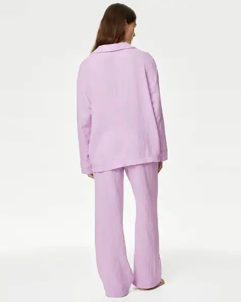 M&S Pure Cotton Dobby Muslin Pyjama Set