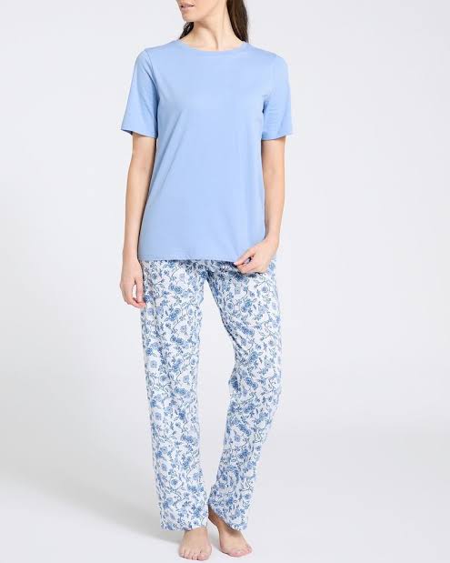 Cotton Straight Leg Blue Print Pyjama Set Nightsuit