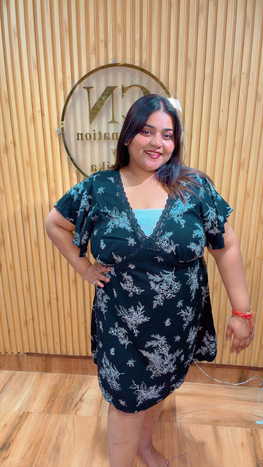 Fit & Flare Lace-Trim Mini Dress