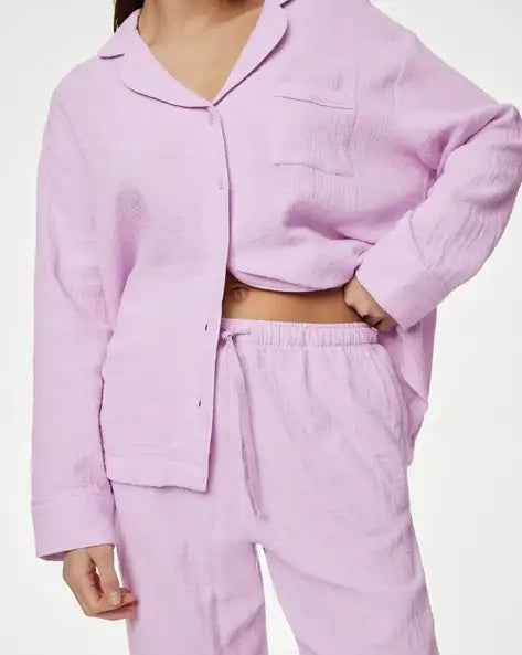 M&S Pure Cotton Dobby Muslin Pyjama Set