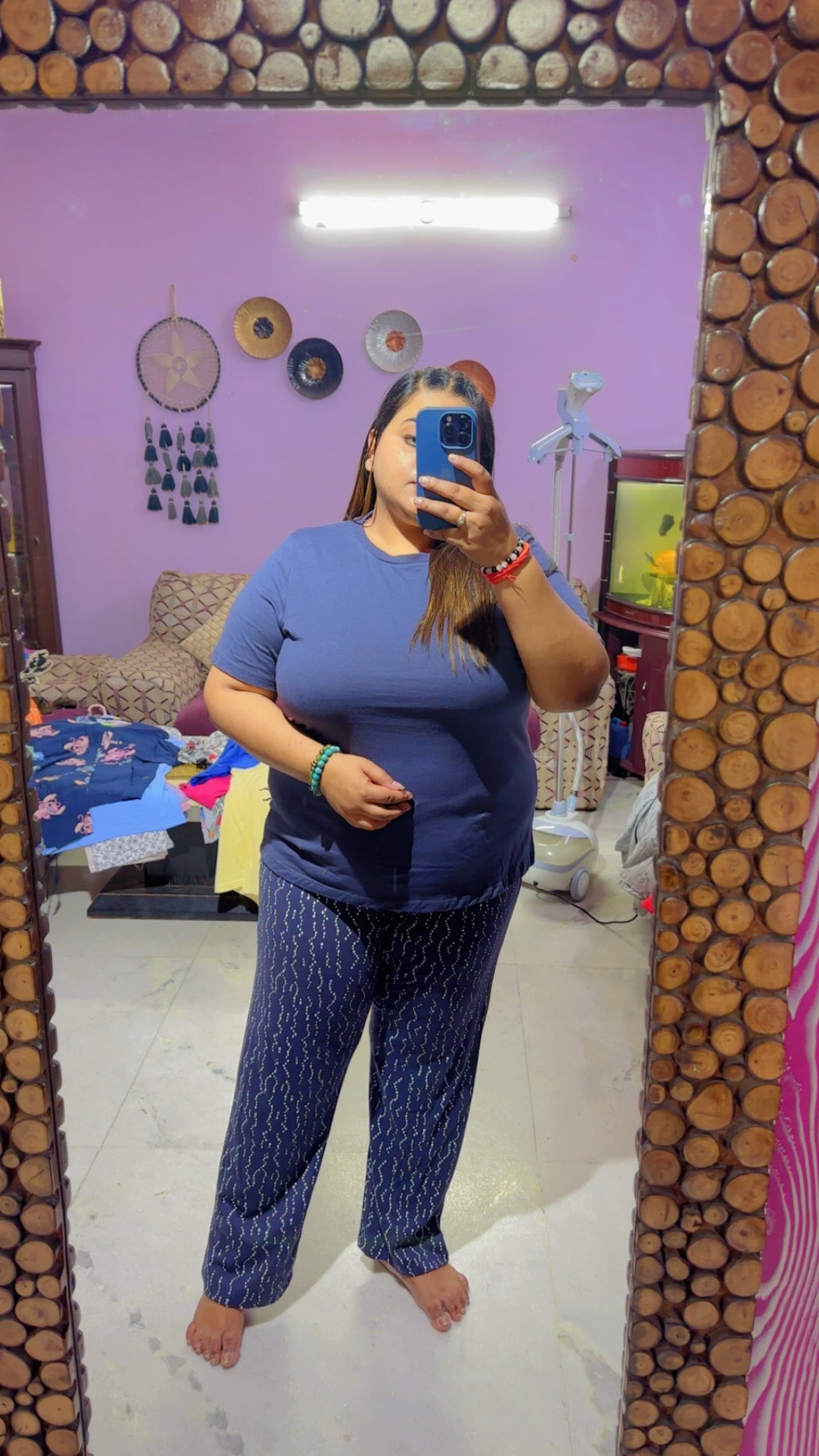 Cotton Straight Leg Blue Print Pyjama Set Nightsuit