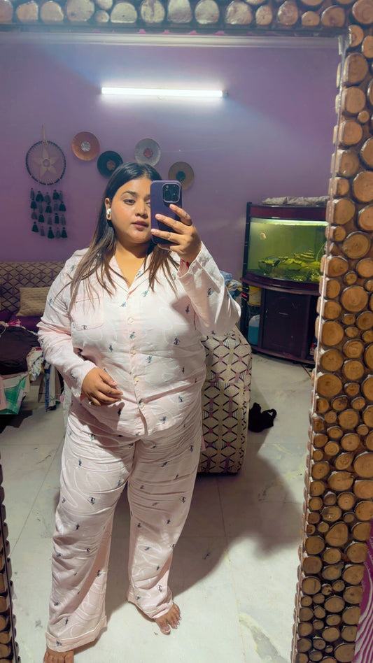 Pink Skier Shirt Pyjama Set
