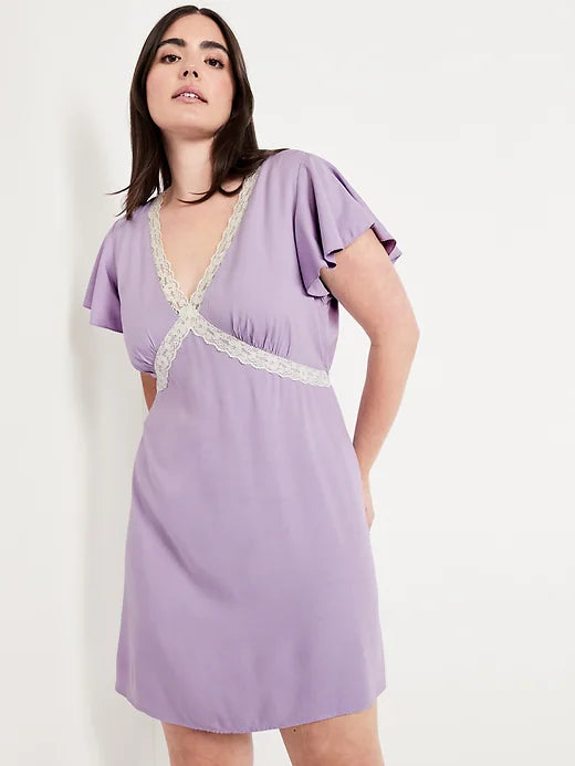 Fit & Flare Lace-Trim Mini Dress