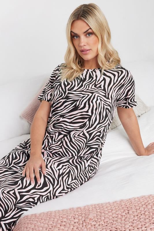 Pink Zebra Heart Print Midi Nightdresses