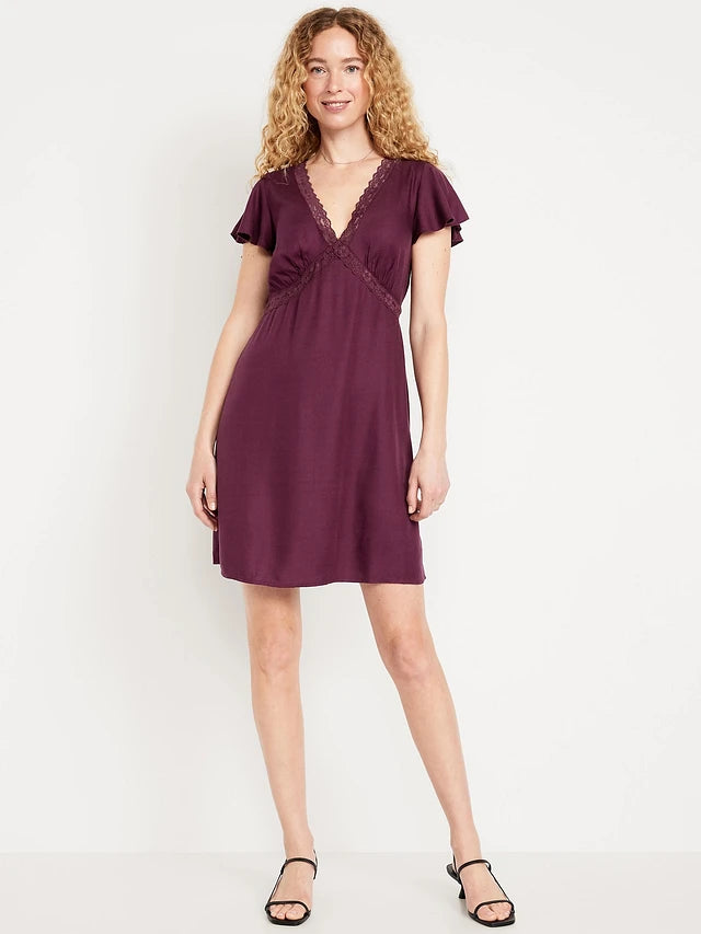 Fit & Flare Lace-Trim Mini Dress