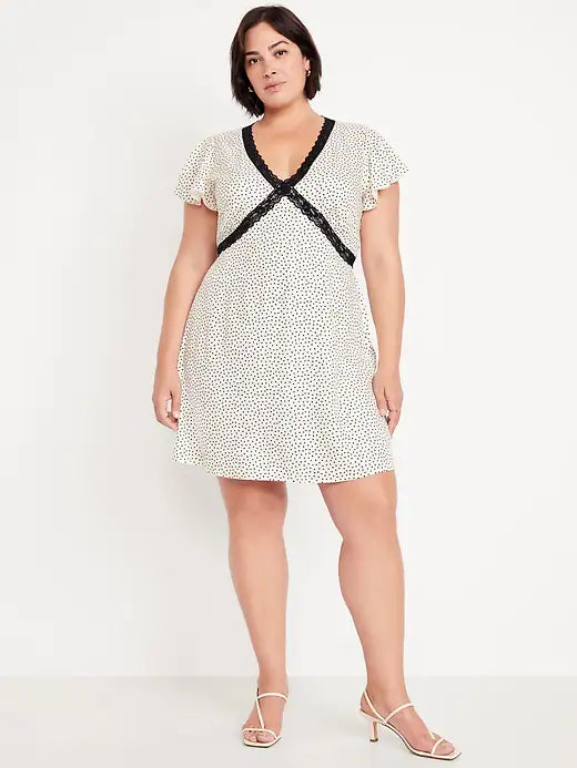 Fit & Flare Lace-Trim Mini Dress