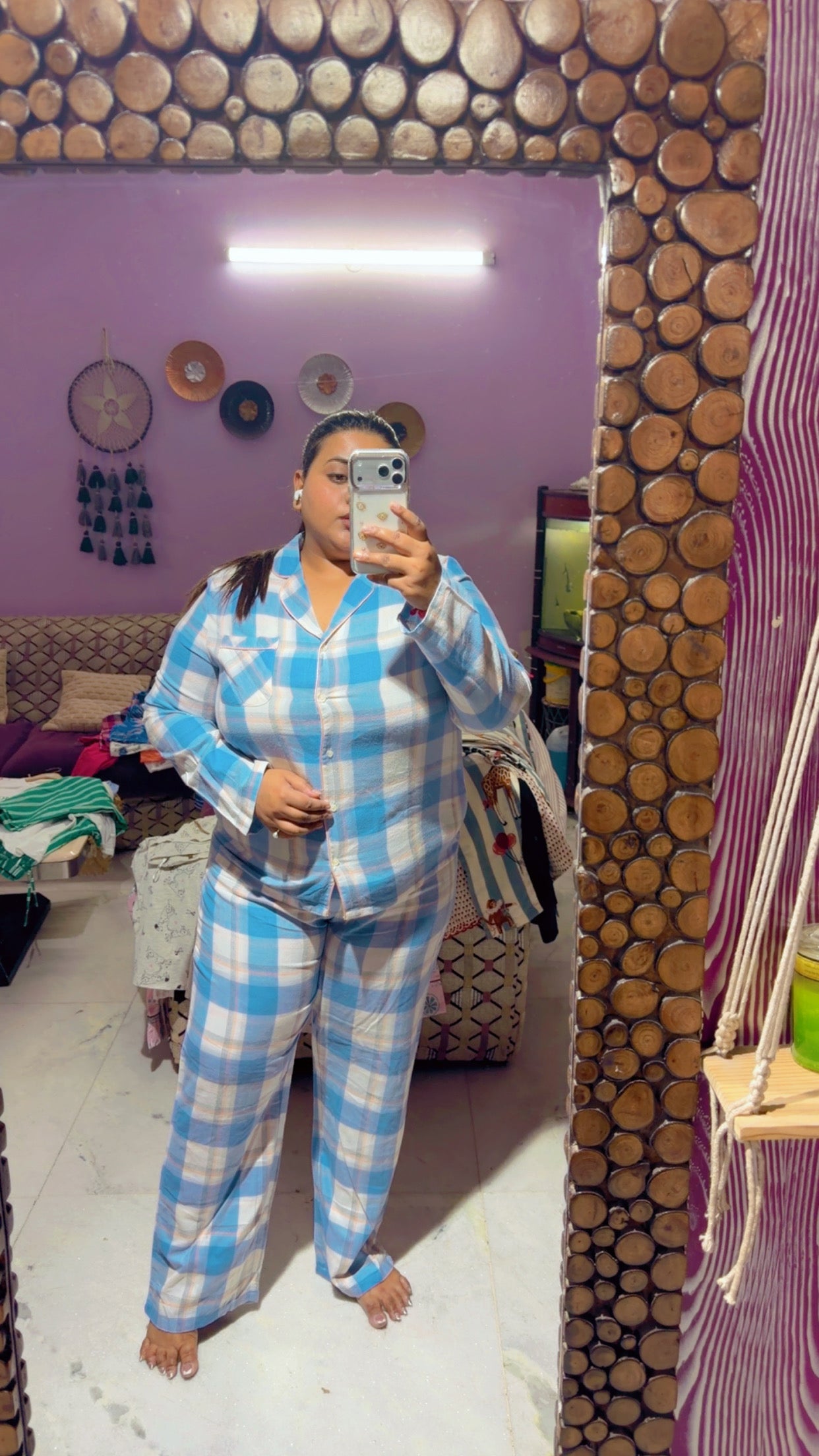 Blue Checked Shirt Pyjama Set