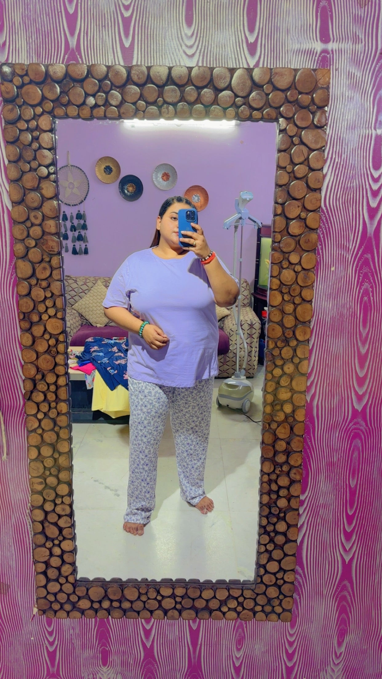 Cotton Straight Leg Blue Print Pyjama Set Nightsuit