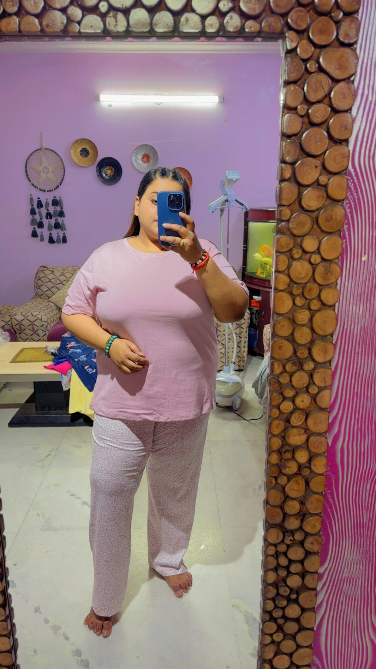 Cotton Straight Leg Blue Print Pyjama Set Nightsuit