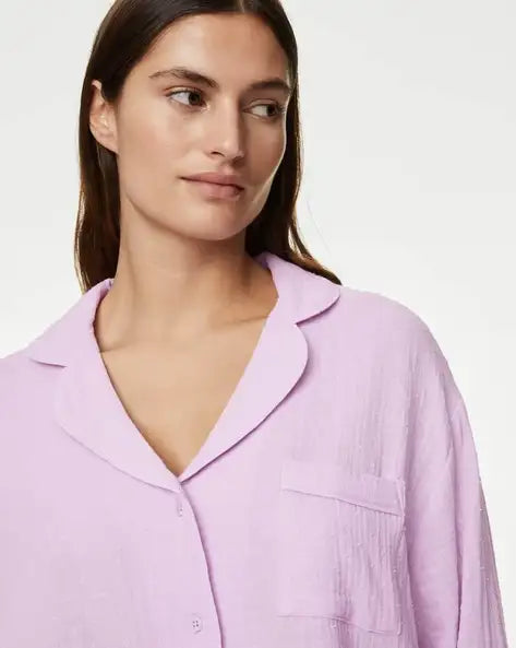 M&S Pure Cotton Dobby Muslin Pyjama Set