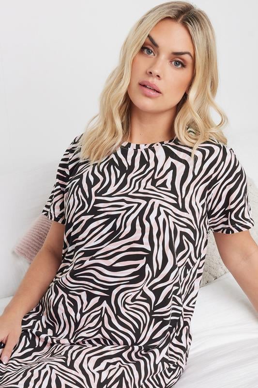 Pink Zebra Heart Print Midi Nightdresses