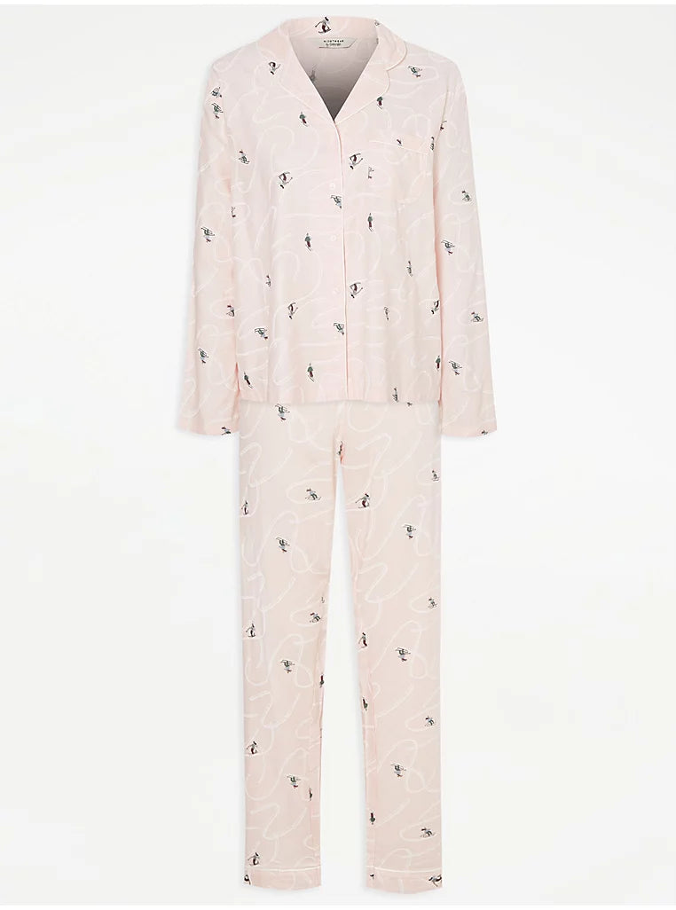 Pink Skier Shirt Pyjama Set