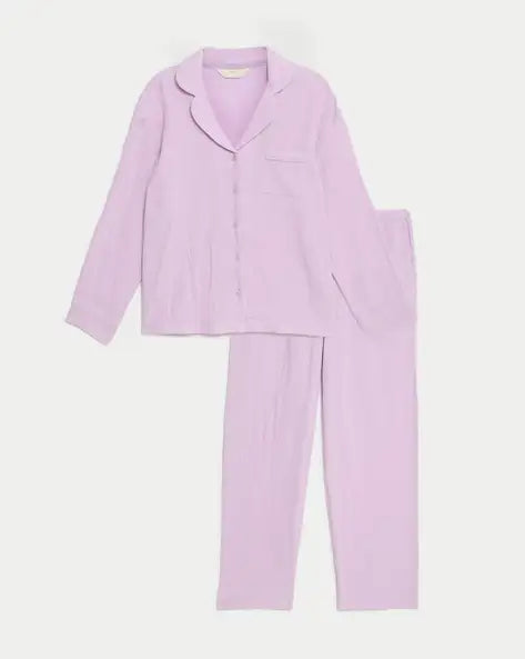 M&S Pure Cotton Dobby Muslin Pyjama Set
