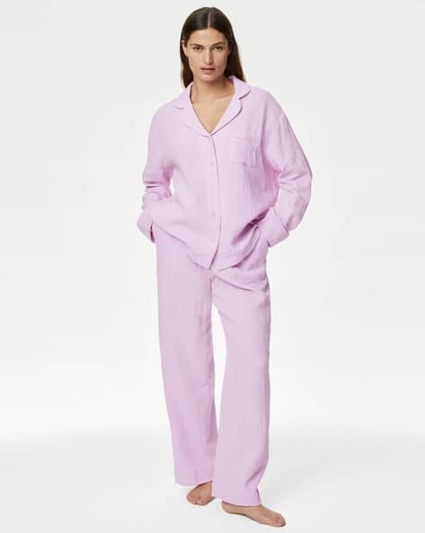 M&S Pure Cotton Dobby Muslin Pyjama Set